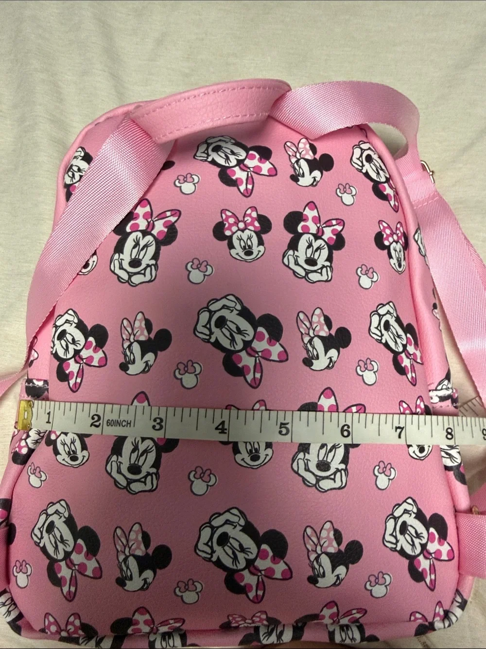 NWOT Disney Pink Minnie Mouse Patterned Kids Mini Backpack with Gold Zipper